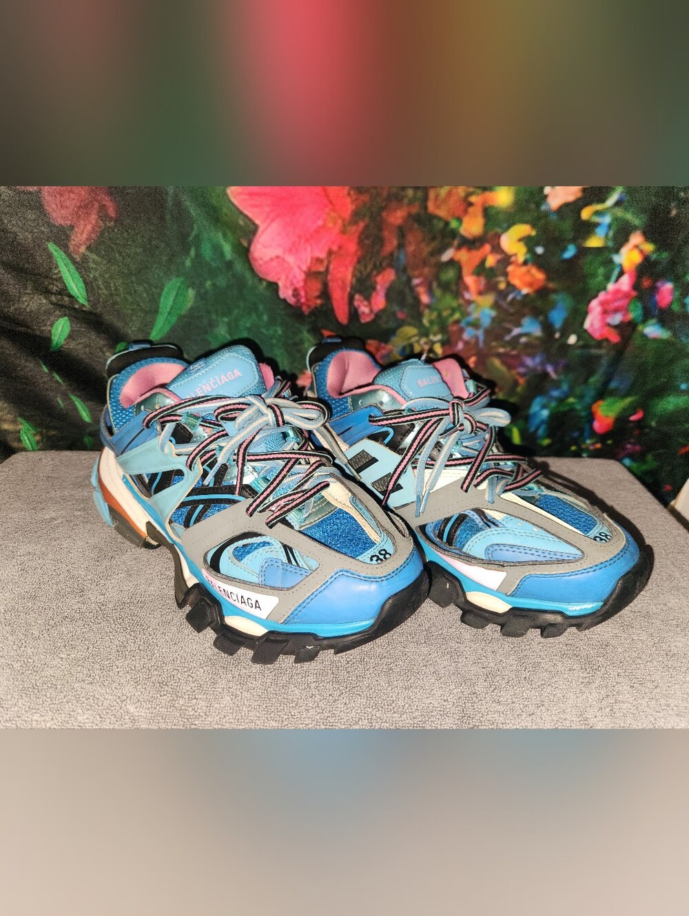BALENCIAGA Track Trainer Blue Pink 542436  Size 8 38 EU